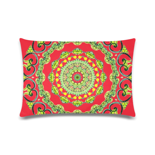 Green Lace Flowers, Leaves Mandala Design Fire Red Custom Zippered Pillow Case 16"x24"(Twin Sides)