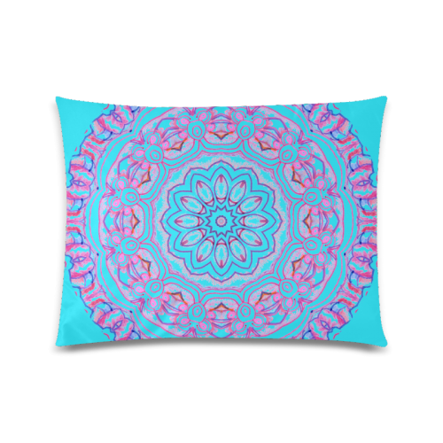 Pink Blue Ribbons, Flowers Valentangle Mandala Cyan Custom Picture Pillow Case 20"x26" (one side)