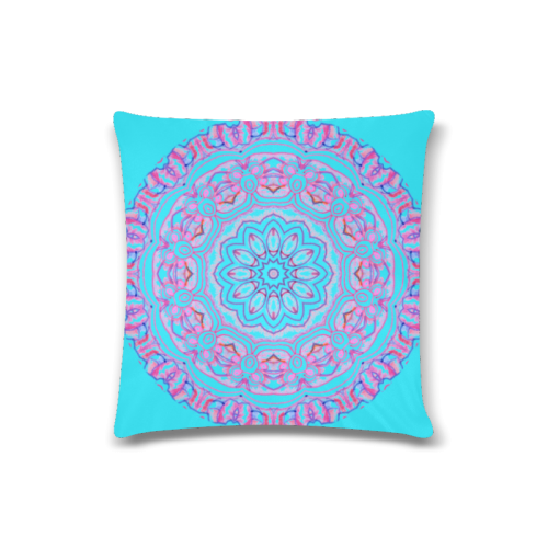 Pink Blue Ribbons, Flowers Valentangle Mandala Cyan Custom Zippered Pillow Case 16"x16"(Twin Sides)