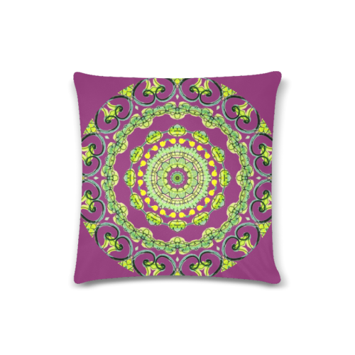 Green Lace Flowers, Leaves Mandala Design Plum Custom Zippered Pillow Case 16"x16"(Twin Sides)