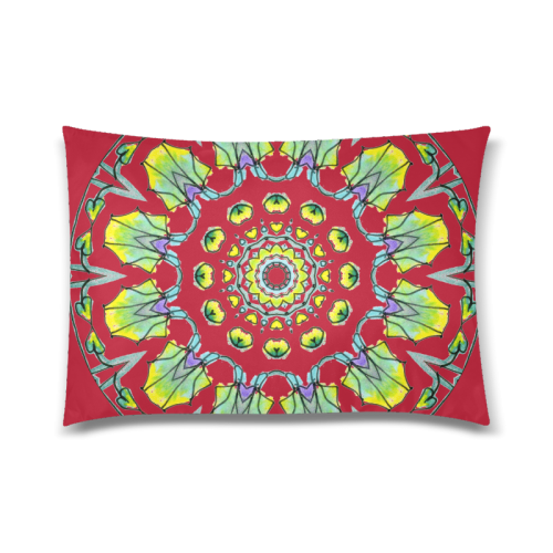 Yellow, Green, Purple Flowers, Leaves Mandala Crimson Custom Zippered Pillow Case 20"x30" (one side)