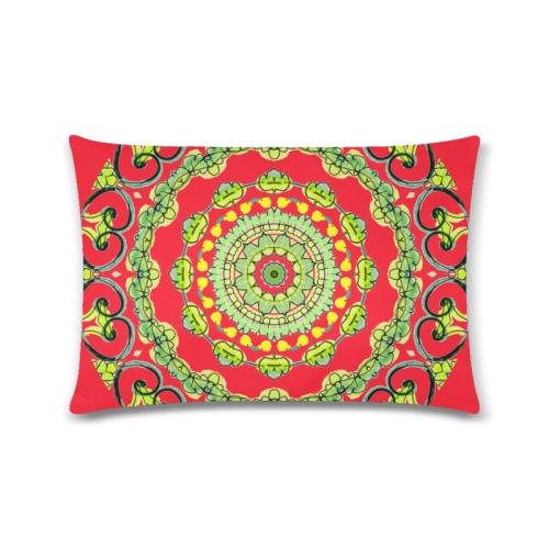Green Lace Flowers, Leaves Mandala Design Fire Red Custom Zippered Pillow Case 16"x24"(Twin Sides)