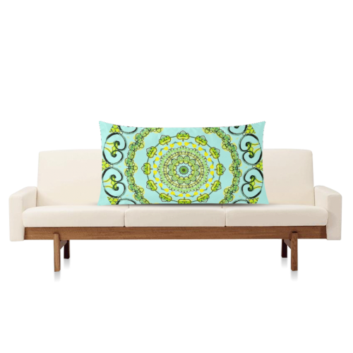 Green Lace Flowers, Leaves Mandala Design Teal Rectangle Pillow Case 20"x36"(Twin Sides)
