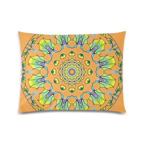 Yellow, Green, Purple Flowers, Leaves Mandala Salmon Custom Picture Pillow Case 20"x26" (one side)