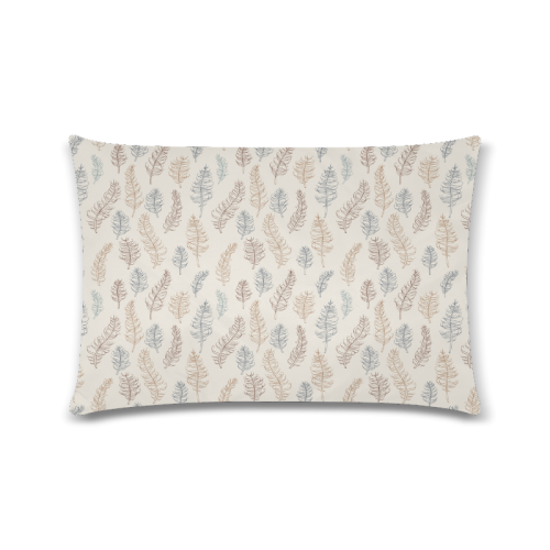 natural brown blue whimsical feather leaves pattern nature Custom Zippered Pillow Case 16"x24"(Twin Sides)