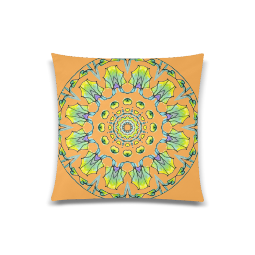 Yellow, Green, Purple Flowers, Leaves Mandala Salmon Custom Zippered Pillow Case 20"x20"(One Side)