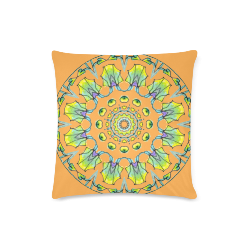 Yellow, Green, Purple Flowers, Leaves Mandala Salmon Custom Zippered Pillow Case 16"x16" (one side)