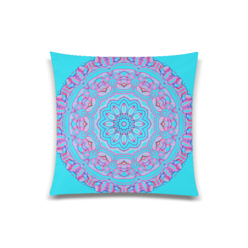 Pink Blue Ribbons, Flowers Valentangle Mandala Cyan Custom Zippered Pillow Case 20"x20"(One Side)