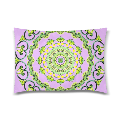 Green Lace Flowers, Leaves Mandala Design Lilac Custom Zippered Pillow Case 20"x30"(Twin Sides)