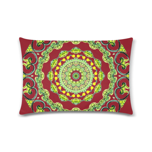 Green Lace Flowers, Leaves Mandala Design Maroon Custom Zippered Pillow Case 16"x24"(Twin Sides)