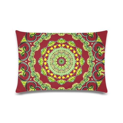 Green Lace Flowers, Leaves Mandala Design Maroon Custom Zippered Pillow Case 16"x24"(Twin Sides)