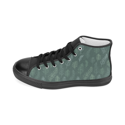 green whimsical feather leaves pattern Women's Classic High Top Canvas Shoes (Model 017)