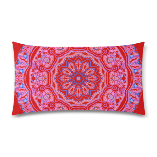 Pink Blue Ribbons, Flowers Valentangle Mandala Red Rectangle Pillow Case 20"x36"(Twin Sides)