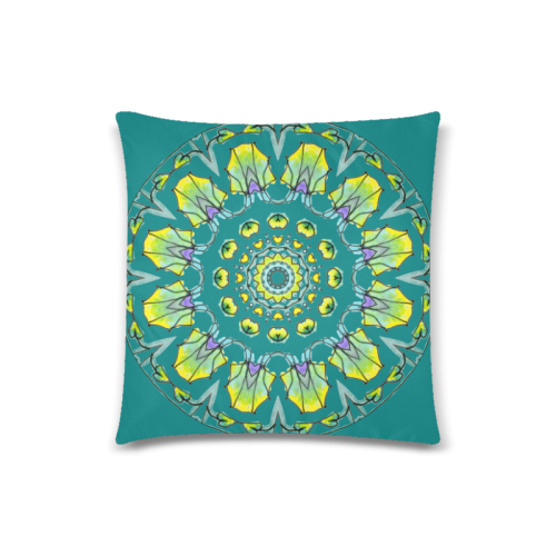 Yellow, Green, Purple Flowers, Leaves Mandala Deep Teal Custom Zippered Pillow Case 18"x18"(Twin Sides)