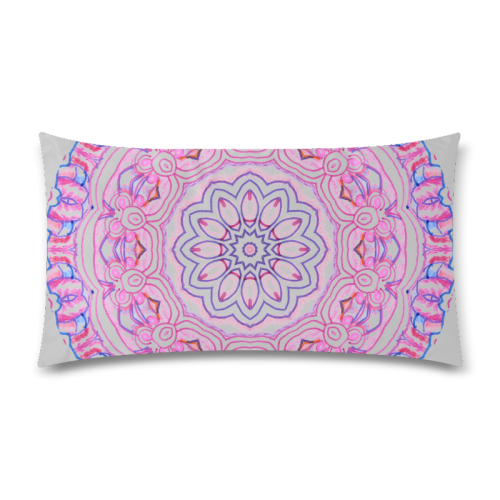 Pink Blue Ribbons, Flowers Valentangle Mandala Silver Rectangle Pillow Case 20"x36"(Twin Sides)