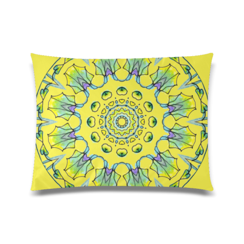 Yellow, Green, Purple Flowers, Leaves Mandala Lemon Custom Zippered Pillow Case 20"x26"(Twin Sides)