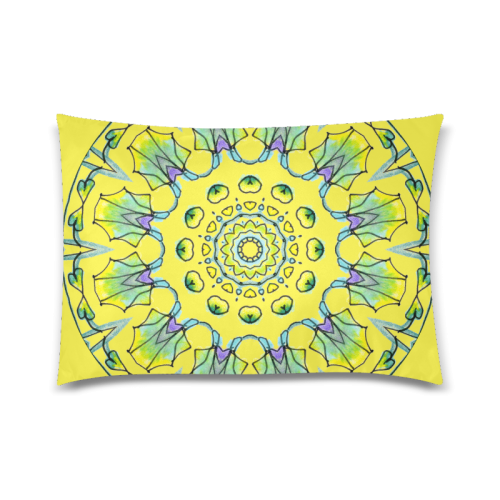 Yellow, Green, Purple Flowers, Leaves Mandala Lemon Custom Zippered Pillow Case 20"x30"(Twin Sides)