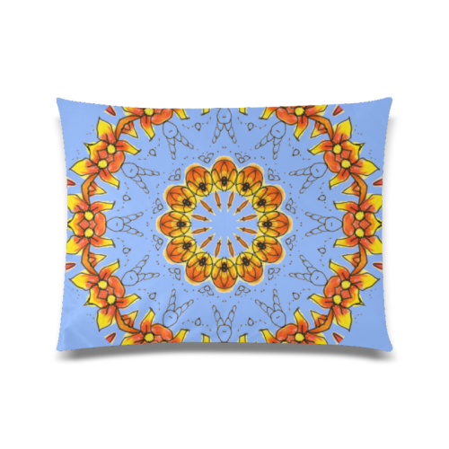 Dancing Orange Yellow Flowers Ladybugs Mandala Periwinkle Custom Zippered Pillow Case 20"x26"(Twin Sides)