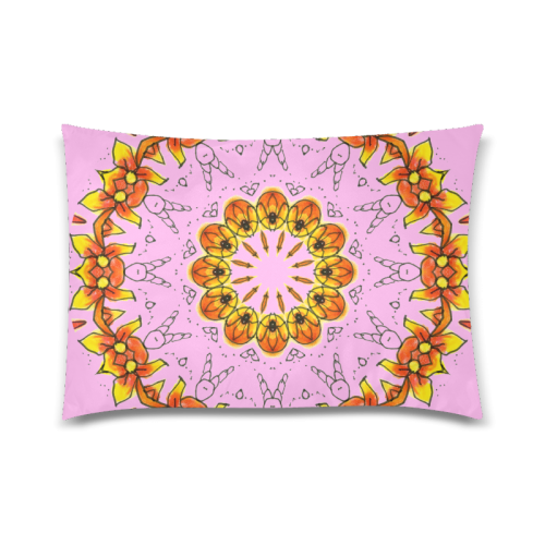 Dancing Orange Yellow Flowers Ladybugs Mandala Raspberry Custom Zippered Pillow Case 20"x30"(Twin Sides)