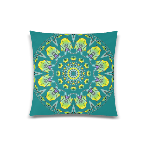 Yellow, Green, Purple Flowers, Leaves Mandala Deep Teal Custom Zippered Pillow Case 20"x20"(Twin Sides)