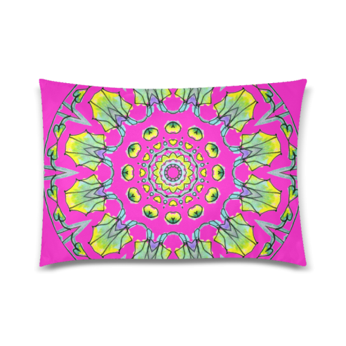 Yellow, Green, Purple Flowers, Leaves Mandala Magenta Custom Zippered Pillow Case 20"x30"(Twin Sides)