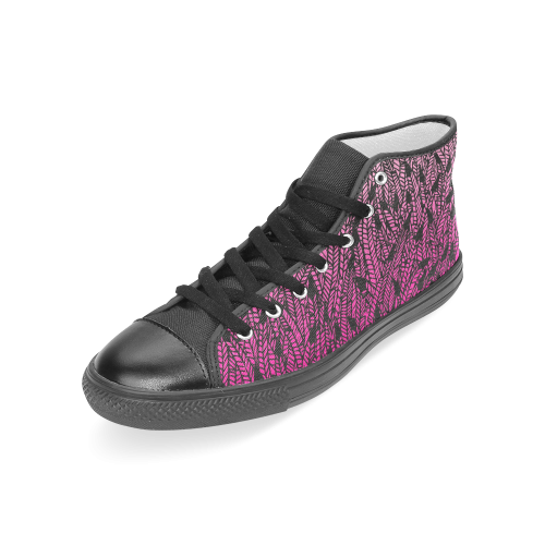 pink ombre feathers pattern black Women's Classic High Top Canvas Shoes (Model 017)
