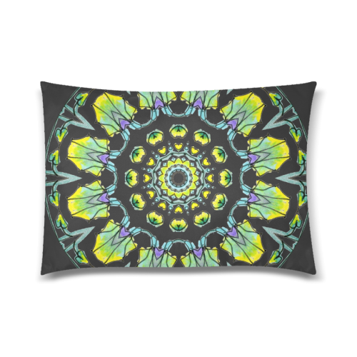 Yellow, Green, Purple Flowers, Leaves Mandala Black Custom Zippered Pillow Case 20"x30"(Twin Sides)