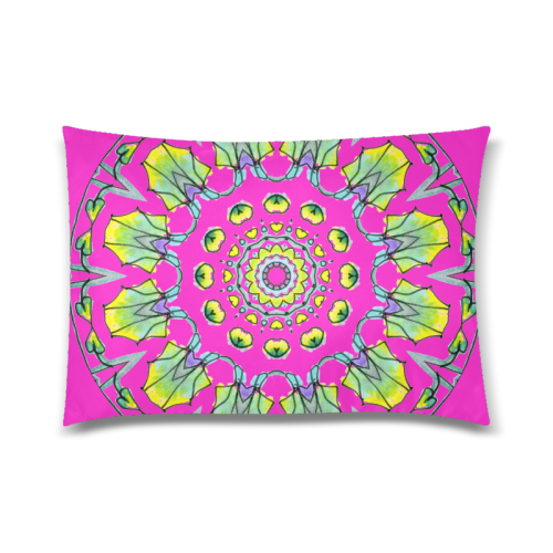 Yellow, Green, Purple Flowers, Leaves Mandala Magenta Custom Zippered Pillow Case 20"x30"(Twin Sides)