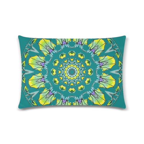 Yellow, Green, Purple Flowers, Leaves Mandala Deep Teal Custom Zippered Pillow Case 16"x24"(Twin Sides)