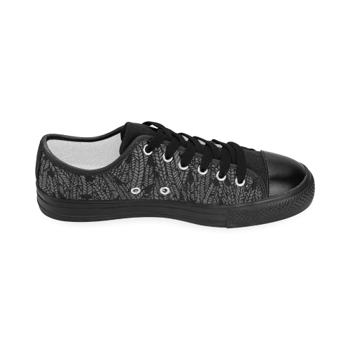 grey ombre feathers pattern black Women's Classic Canvas Shoes (Model 018)