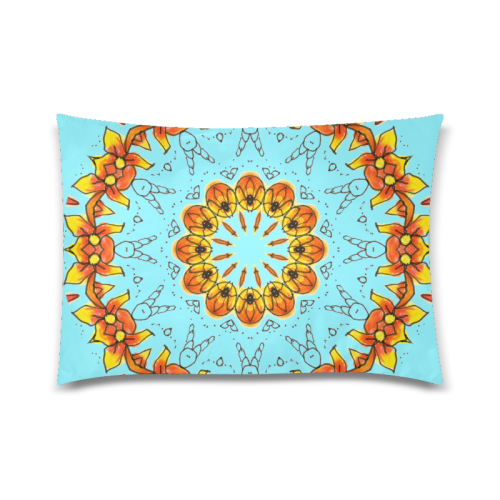 Dancing Orange Yellow Flowers Ladybugs Mandala Azure Custom Zippered Pillow Case 20"x30"(Twin Sides)