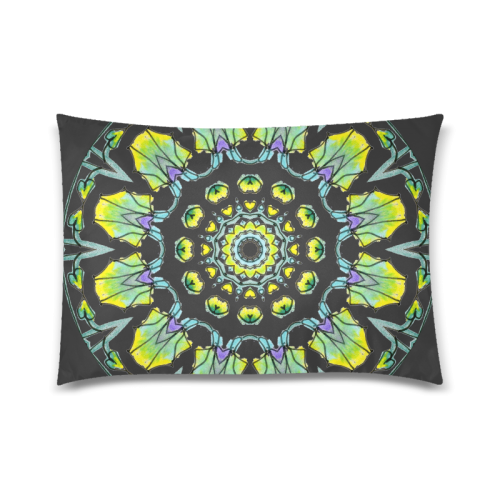 Yellow, Green, Purple Flowers, Leaves Mandala Black Custom Zippered Pillow Case 20"x30"(Twin Sides)