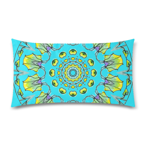 Yellow, Green, Purple Flowers, Leaves Mandala Cyan