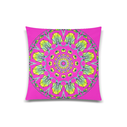 Yellow, Green, Purple Flowers, Leaves Mandala Magenta Custom Zippered Pillow Case 20"x20"(Twin Sides)