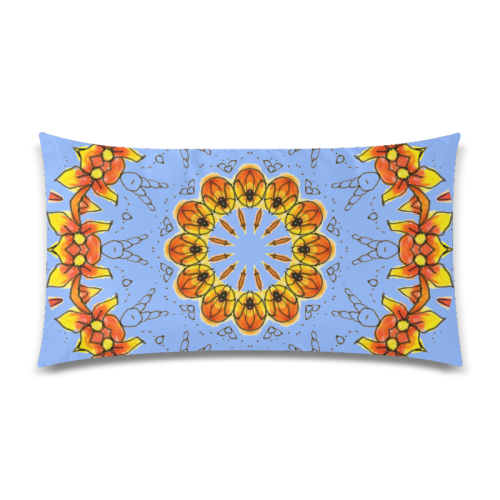 Dancing Orange Yellow Flowers Ladybugs Mandala Periwinkle Rectangle Pillow Case 20"x36"(Twin Sides)