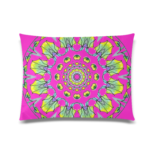 Yellow, Green, Purple Flowers, Leaves Mandala Magenta Custom Zippered Pillow Case 20"x26"(Twin Sides)