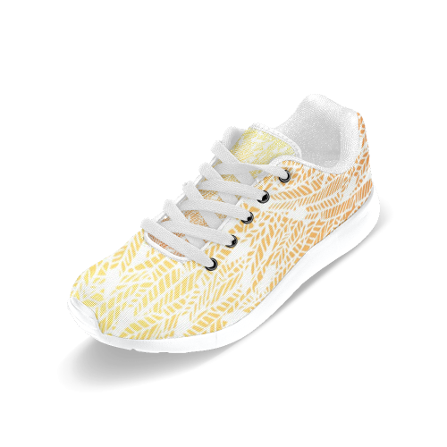 yellow orange ombre feather pattern white Women’s Running Shoes (Model 020)