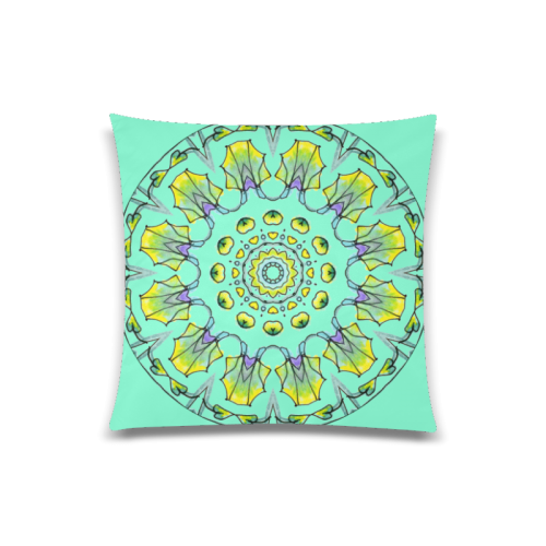 Yellow, Green, Purple Flowers, Leaves Mandala Aquamarine Custom Zippered Pillow Case 20"x20"(One Side)