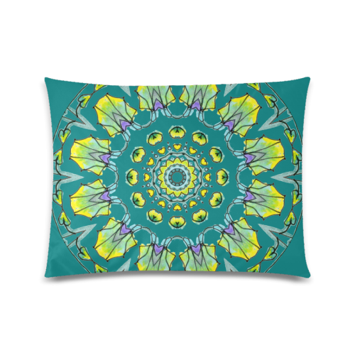 Yellow, Green, Purple Flowers, Leaves Mandala Deep Teal Custom Zippered Pillow Case 20"x26"(Twin Sides)