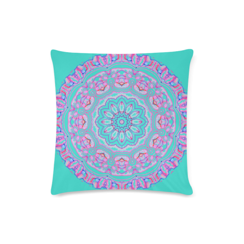 Pink Blue Ribbons, Flowers Valentangle Mandala Turquoise Custom Zippered Pillow Case 16"x16"(Twin Sides)