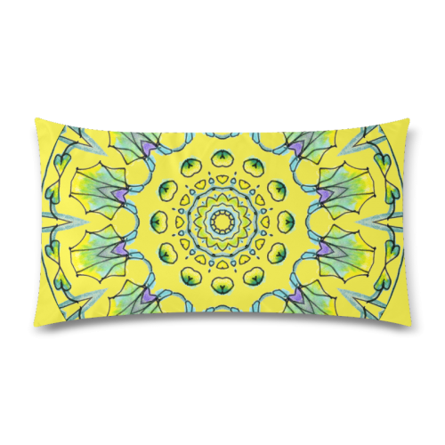 Yellow, Green, Purple Flowers, Leaves Mandala Lemon Rectangle Pillow Case 20"x36"(Twin Sides)