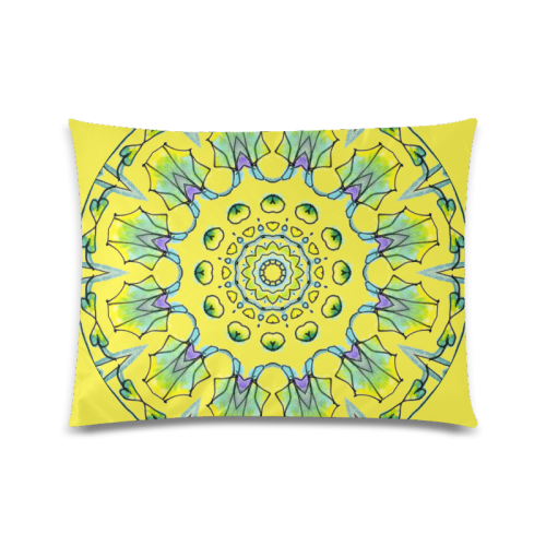 Yellow, Green, Purple Flowers, Leaves Mandala Lemon Custom Zippered Pillow Case 20"x26"(Twin Sides)