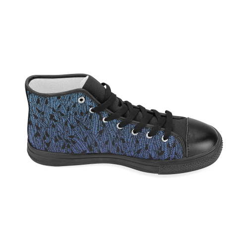 blue ombre black feather pattern Women's Classic High Top Canvas Shoes (Model 017)