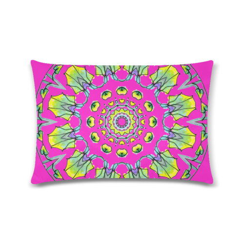 Yellow, Green, Purple Flowers, Leaves Mandala Magenta Custom Zippered Pillow Case 16"x24"(Twin Sides)