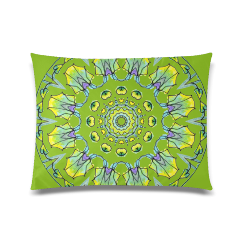Yellow, Green, Purple Flowers, Leaves Mandala Olive Custom Zippered Pillow Case 20"x26"(Twin Sides)