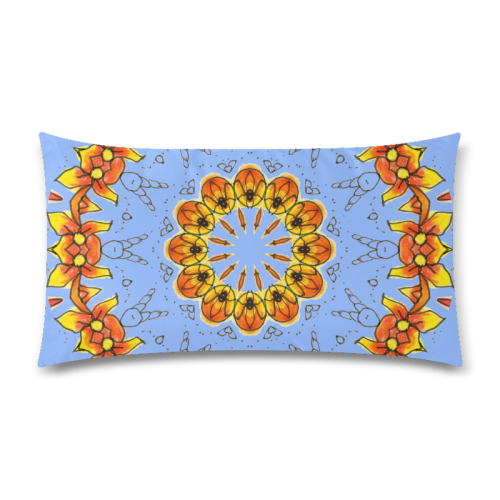 Dancing Orange Yellow Flowers Ladybugs Mandala Periwinkle Rectangle Pillow Case 20"x36"(Twin Sides)