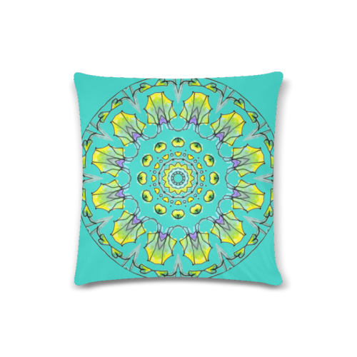 Yellow, Green, Purple Flowers, Leaves Mandala Turquoise