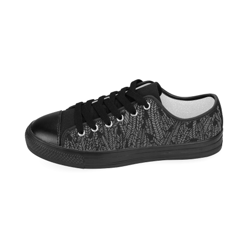 grey ombre feathers pattern black Women's Classic Canvas Shoes (Model 018)