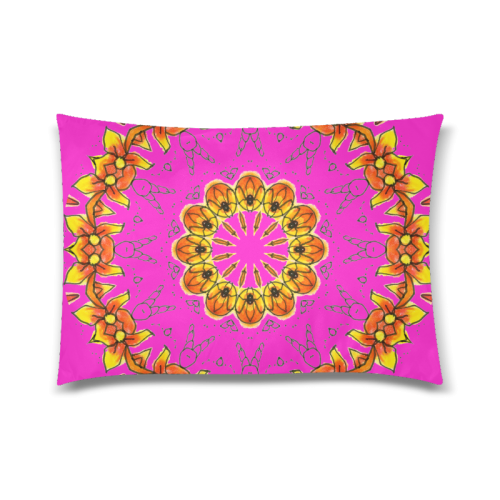 Dancing Orange Yellow Flowers Ladybugs Mandala Magenta Custom Zippered Pillow Case 20"x30"(Twin Sides)