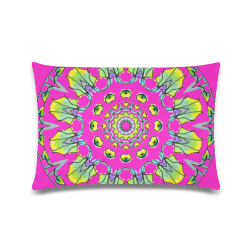 Yellow, Green, Purple Flowers, Leaves Mandala Magenta Custom Zippered Pillow Case 16"x24"(Twin Sides)